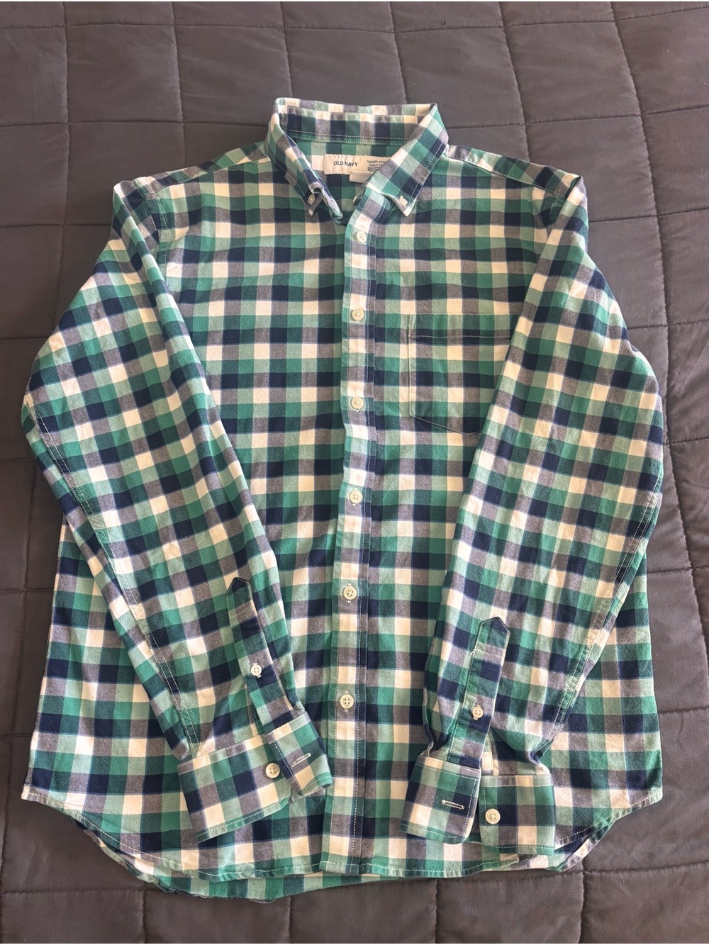 Old Navy Blue Green Plaid Button-Down Shirt